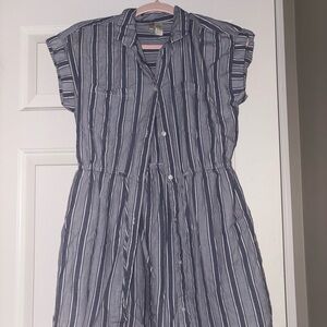 Japna Blue Buttoned Casual Dress with Mandarin Collar